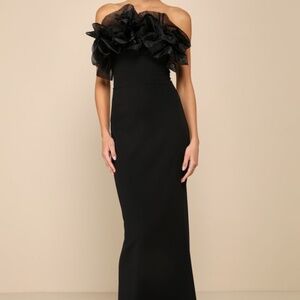 Lulus Evening Excellence Black Ruffled Strapless Mermaid Maxi Dress - Size S